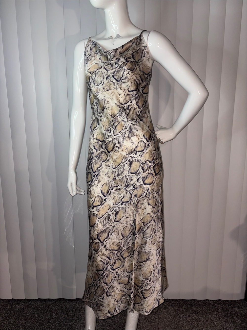 Paper Heart Snakeskin Cowl Neck Maxi Slip Dress XS 90s / Y2K inspired